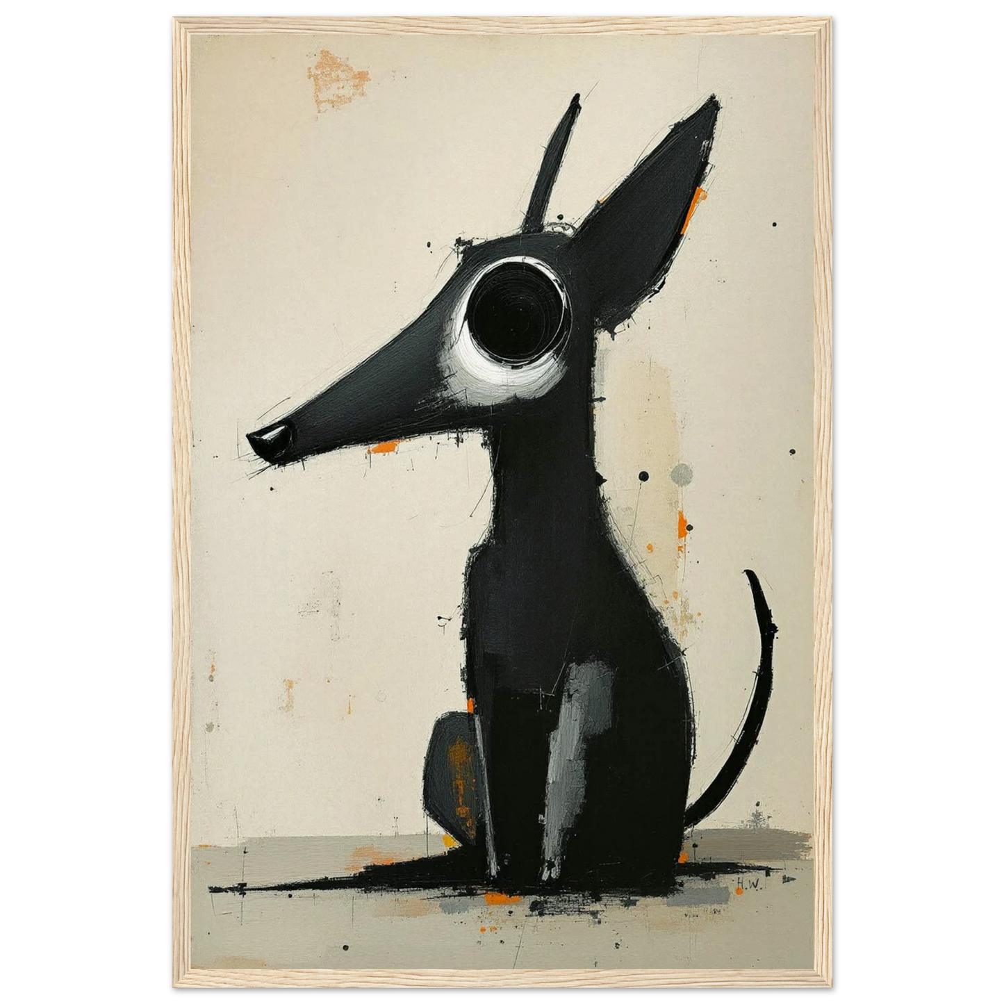 Big Eyed Abstract Dog Fine Art Print Light Wood Frame 40x60 cm 16x24″ Museum-Quality Matte Paper Wooden Framed Poster