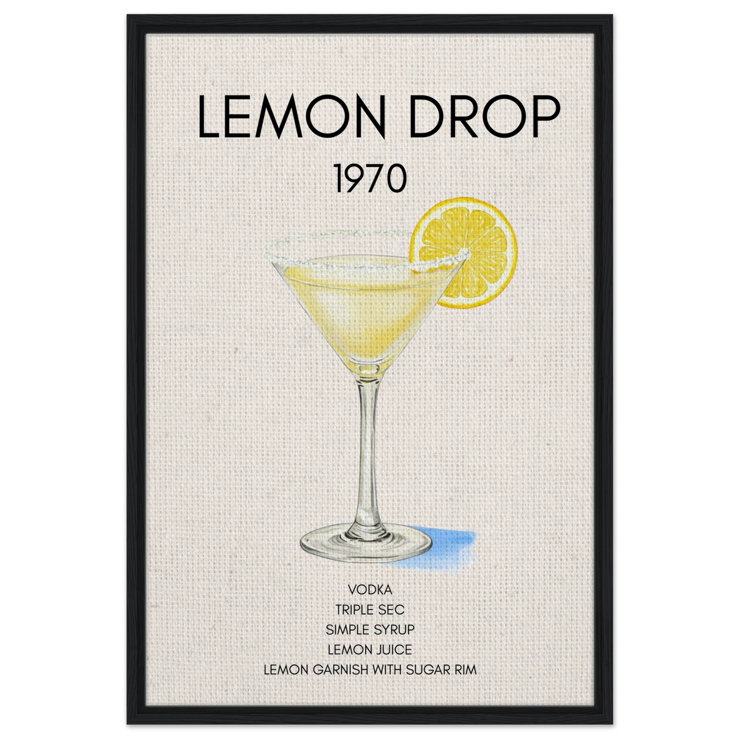 Lemon Drop Martini Cocktail Bar Poster Print Black Wood Frame 60x90 cm 24x36″ Framed Canvas