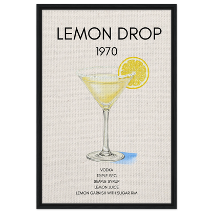 Lemon Drop Martini Cocktail Bar Art Print Black Wood Frame 60x90 cm 24x36″ Framed Canvas