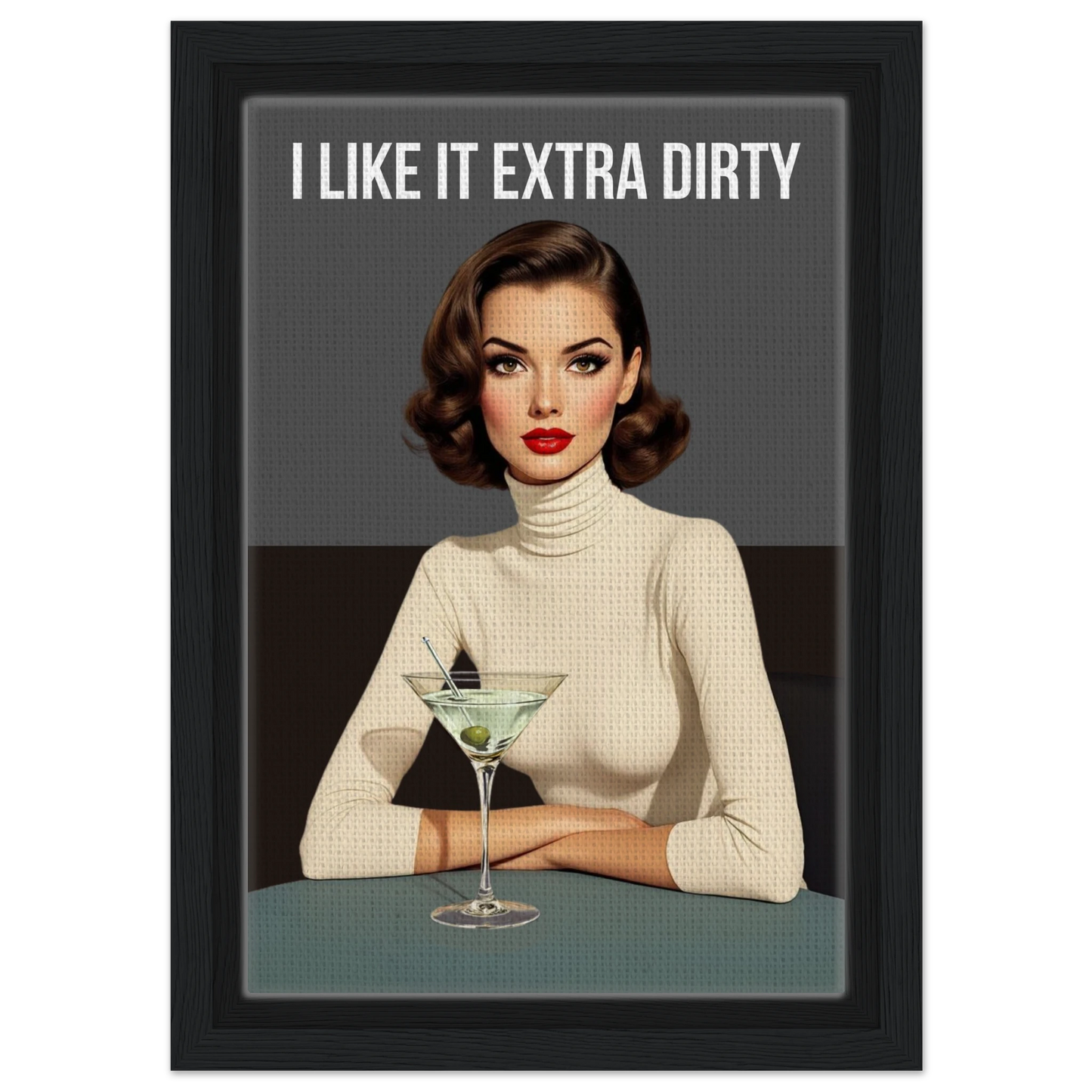 Extra Dirty Martini Cocktail Bar Art Print Black Wood Frame Framed Canvas 20x30 cm 8x12″