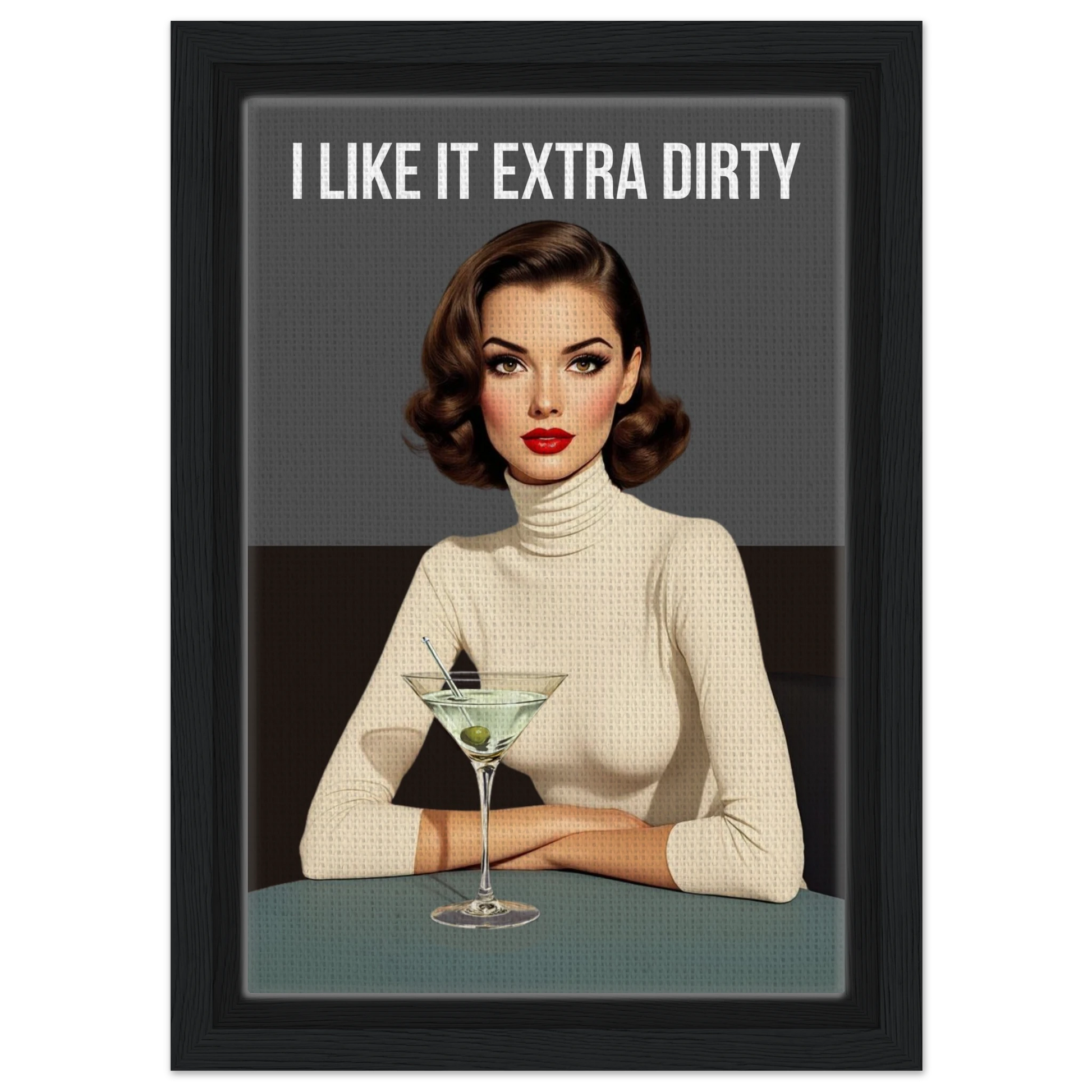 Extra Dirty Martini Cocktail Bar Art Print Black Wood Frame Framed Canvas 20x30 cm 8x12″