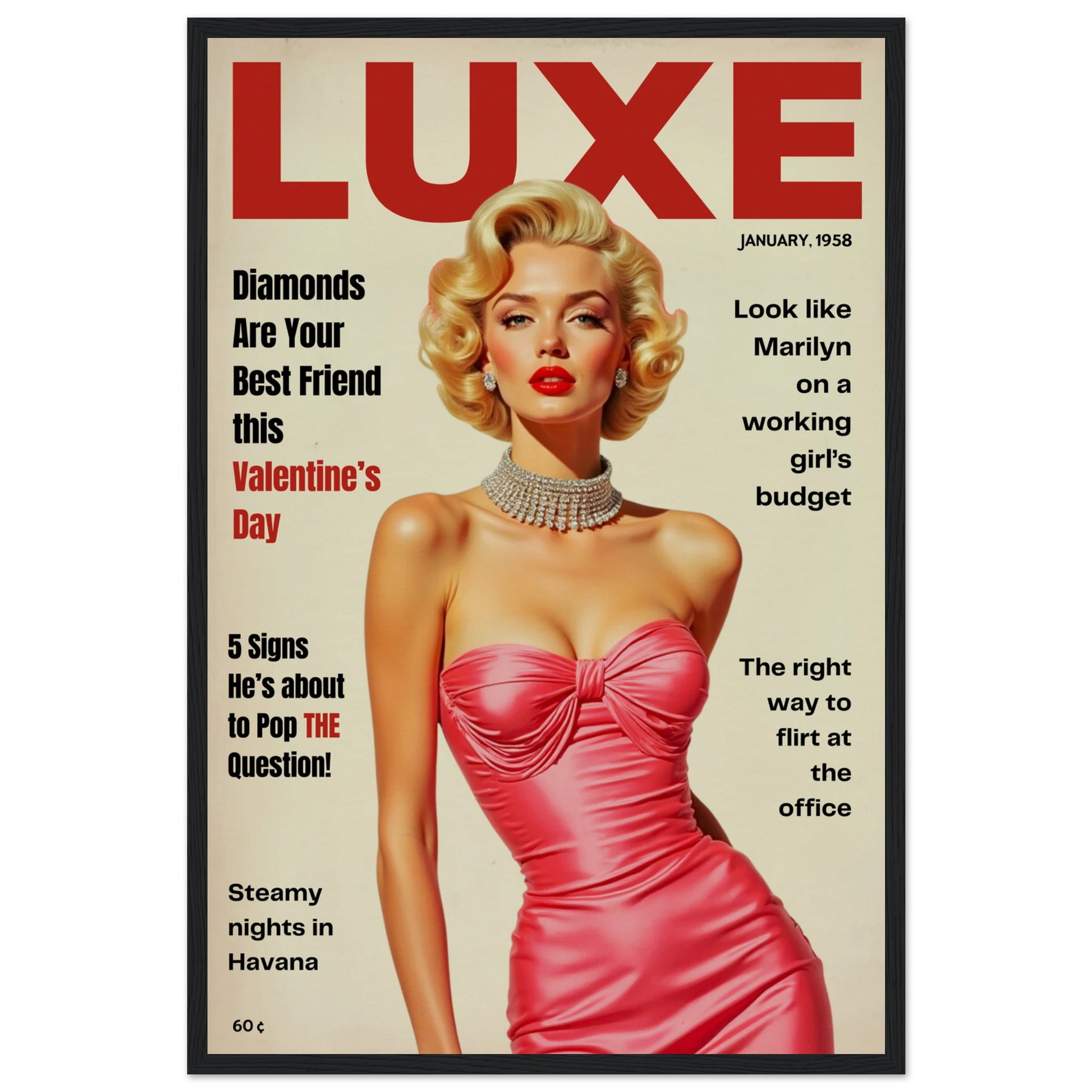 Marilyn Monroe Hollywood Glam Art Print 40x60 cm 16x24″ Museum-Quality Matte Paper Wooden Framed Poster Black Wood Frame