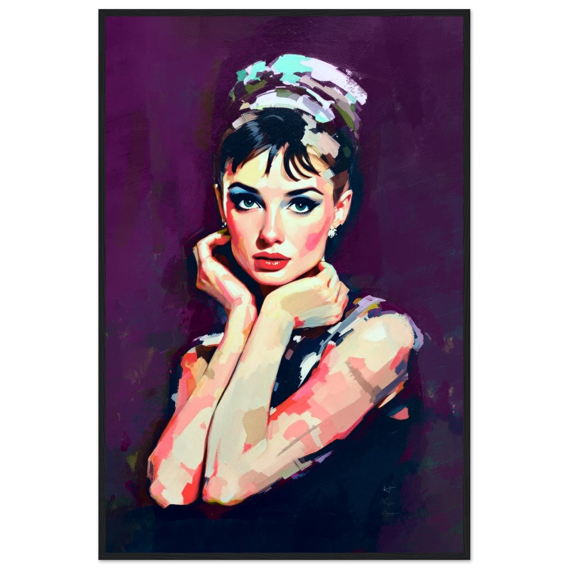 Audrey Hepburn Painting Art Print 60x90 cm 24x36″ Classic Matte Wooden Framed Poster Black Wood frame