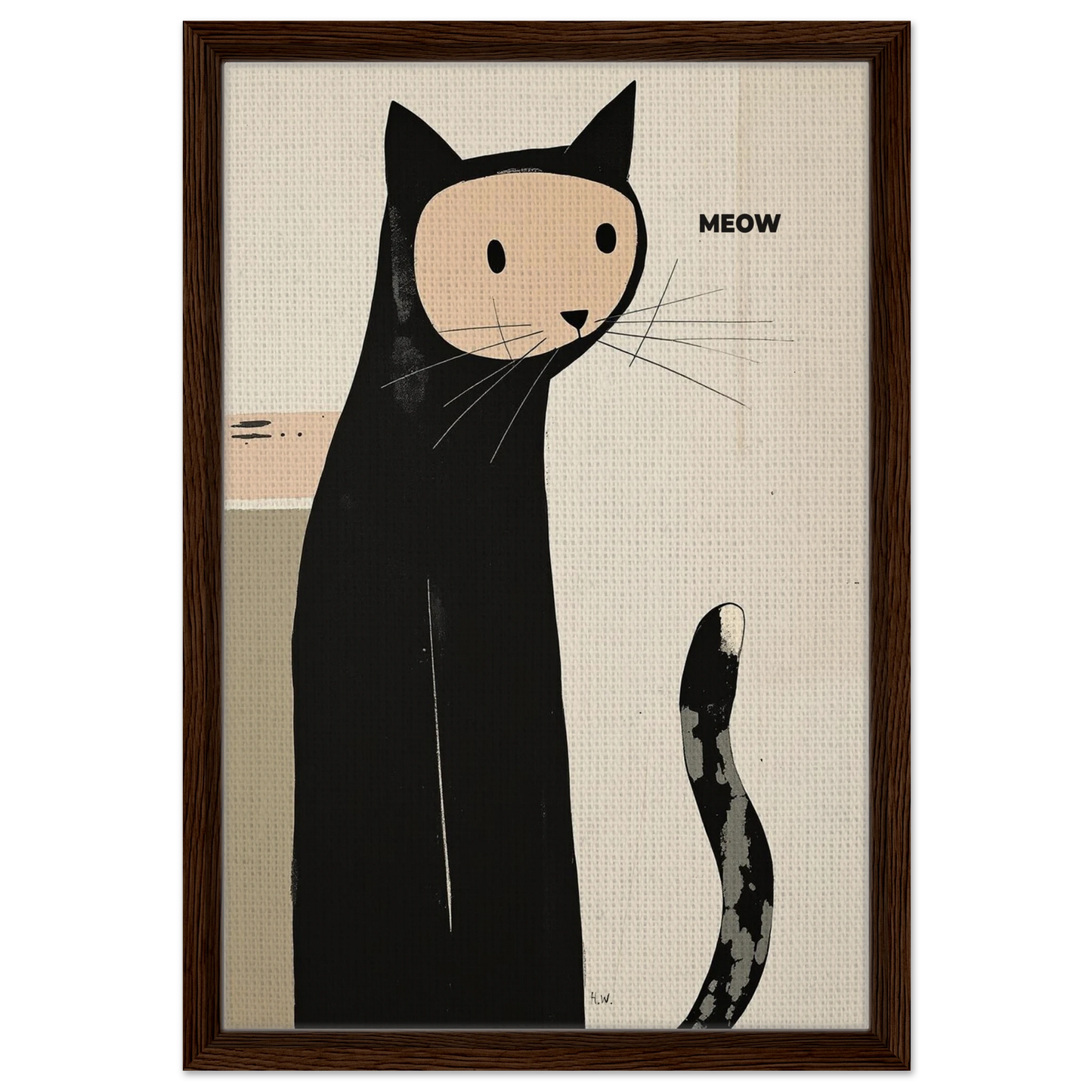 Quirky Modern Cat Art Poster Print 40x60 cm 16x24″ Framed Canvas Dark Brown Wood Frame