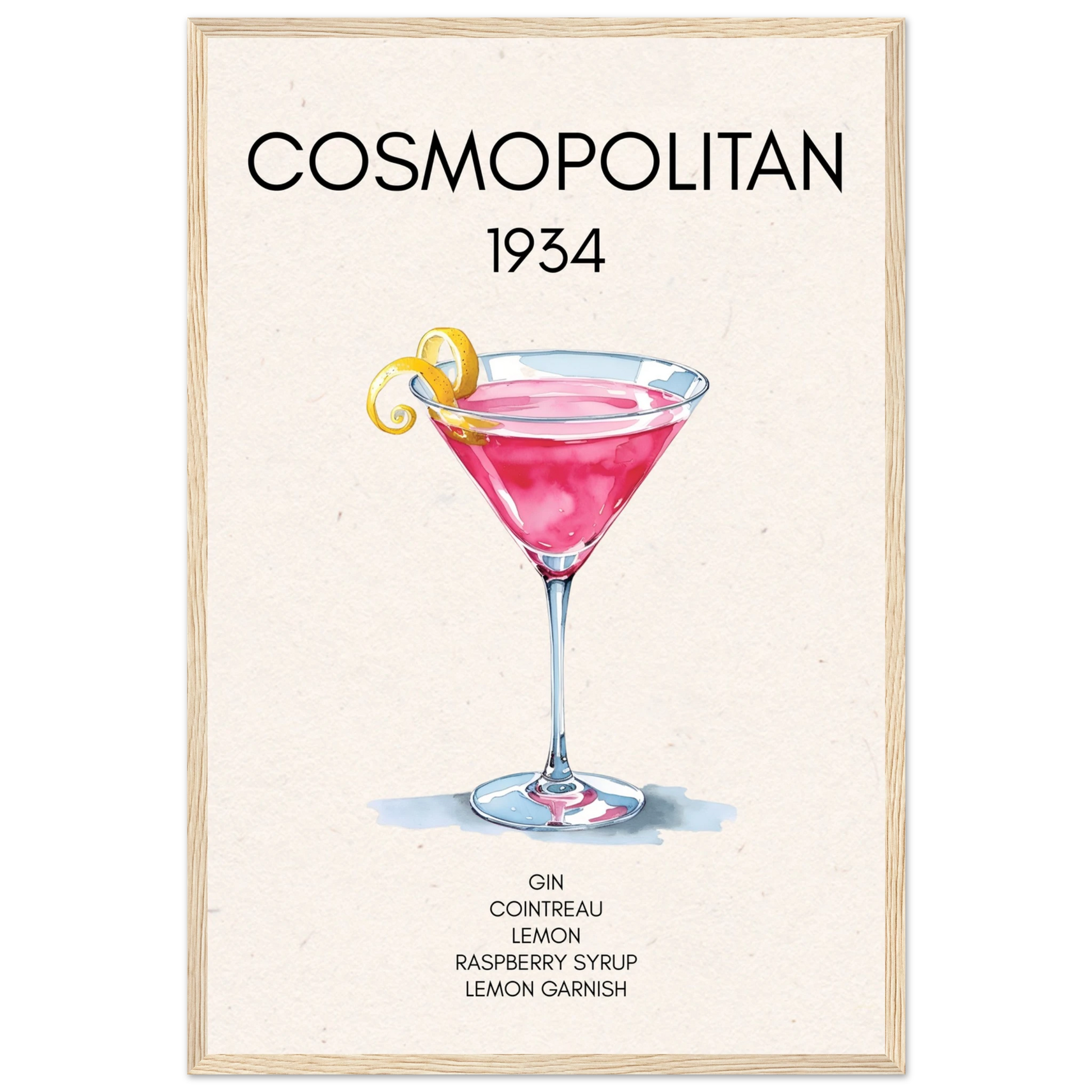 Cosmopolitan Cocktail Bar Art Print Light Wood Frame 40x60 cm 16x24″ Premium Matte Paper Wooden Framed Poster