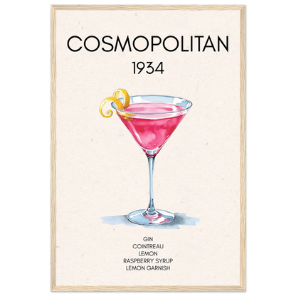 Cosmopolitan Cocktail Bar Art Print Light Wood Frame 40x60 cm 16x24″ Premium Matte Paper Wooden Framed Poster