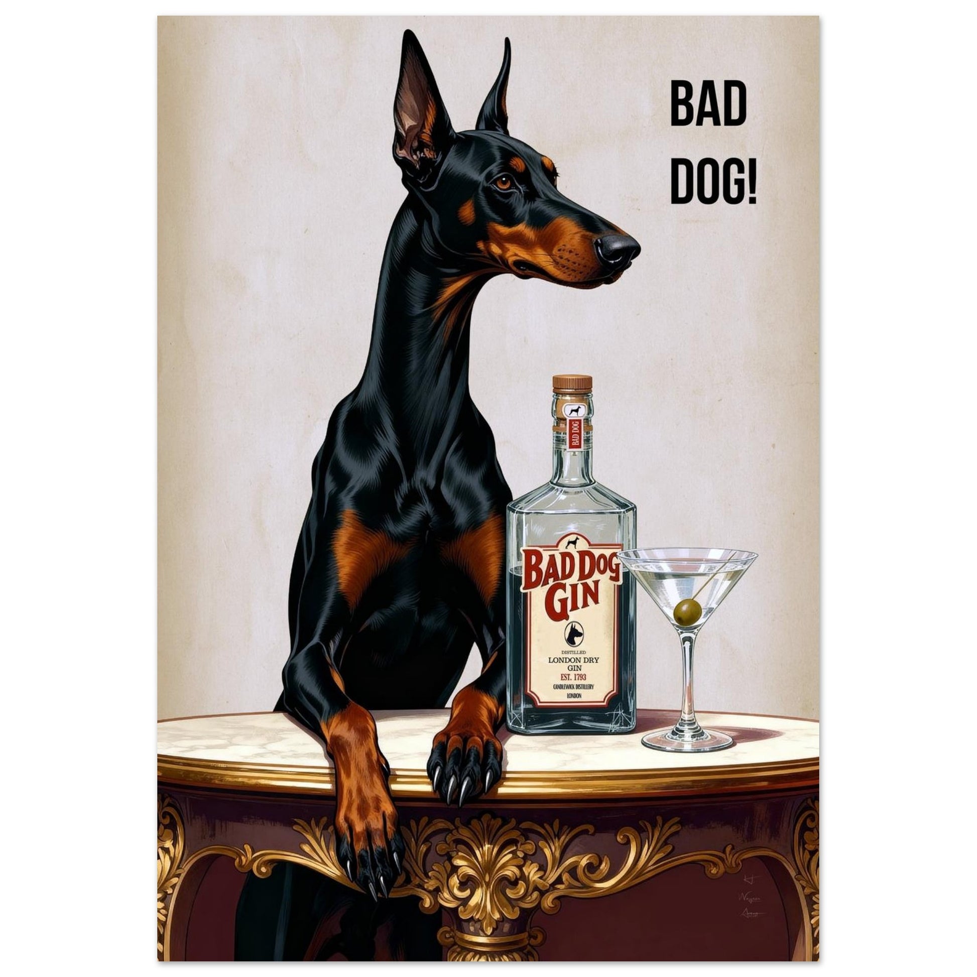 Bad Dog Gin Cocktail Bar Art Print 70x100 cm 28x40″ Premium Matte Poster No Frame