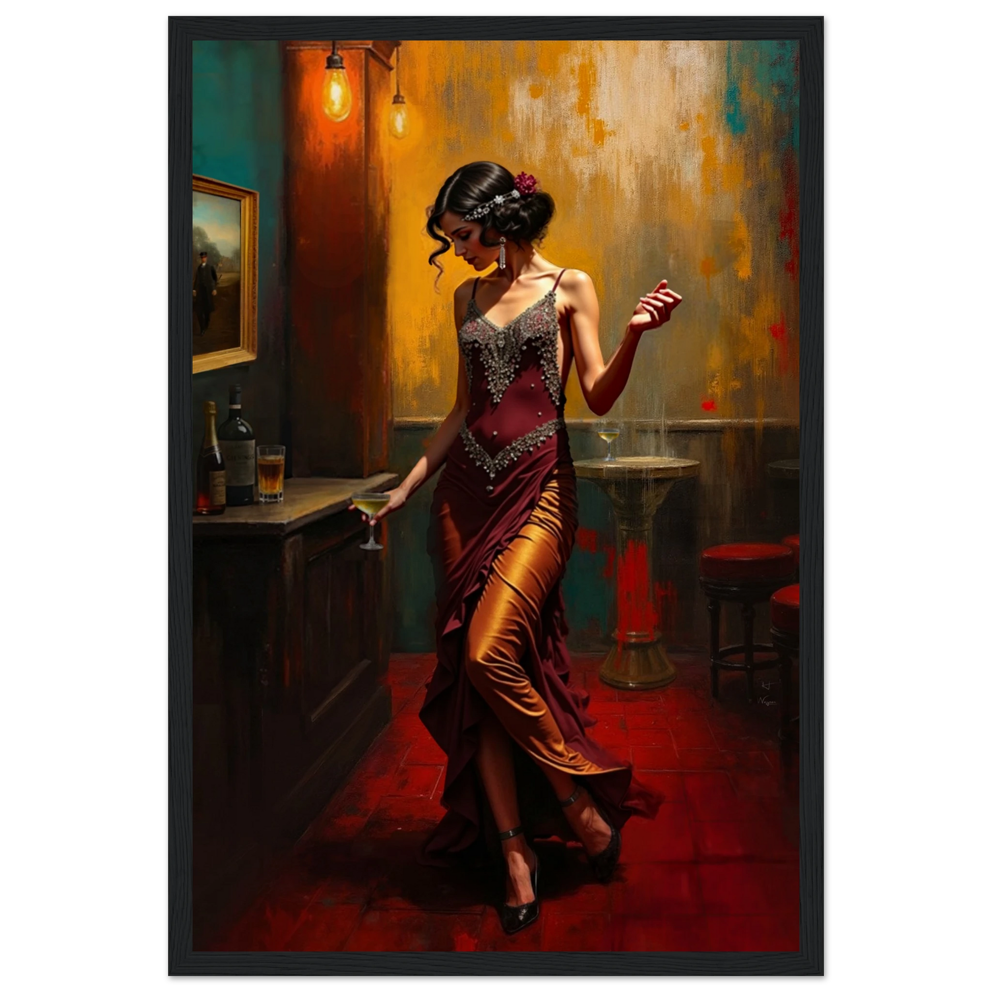 Speakeasy Flapper Art Prohibition Poster Print Black Wood Frame 30x45 cm 12x18″ Premium Matte Paper Wooden Framed Poster