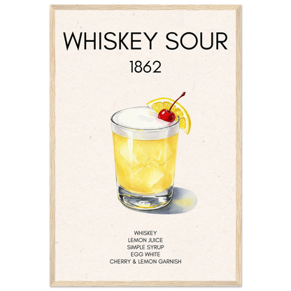 Whiskey Sour Cocktail Bar Art Print Light Wood Frame 40x60 cm 16x24″ Premium Matte Paper Wooden Framed Poster