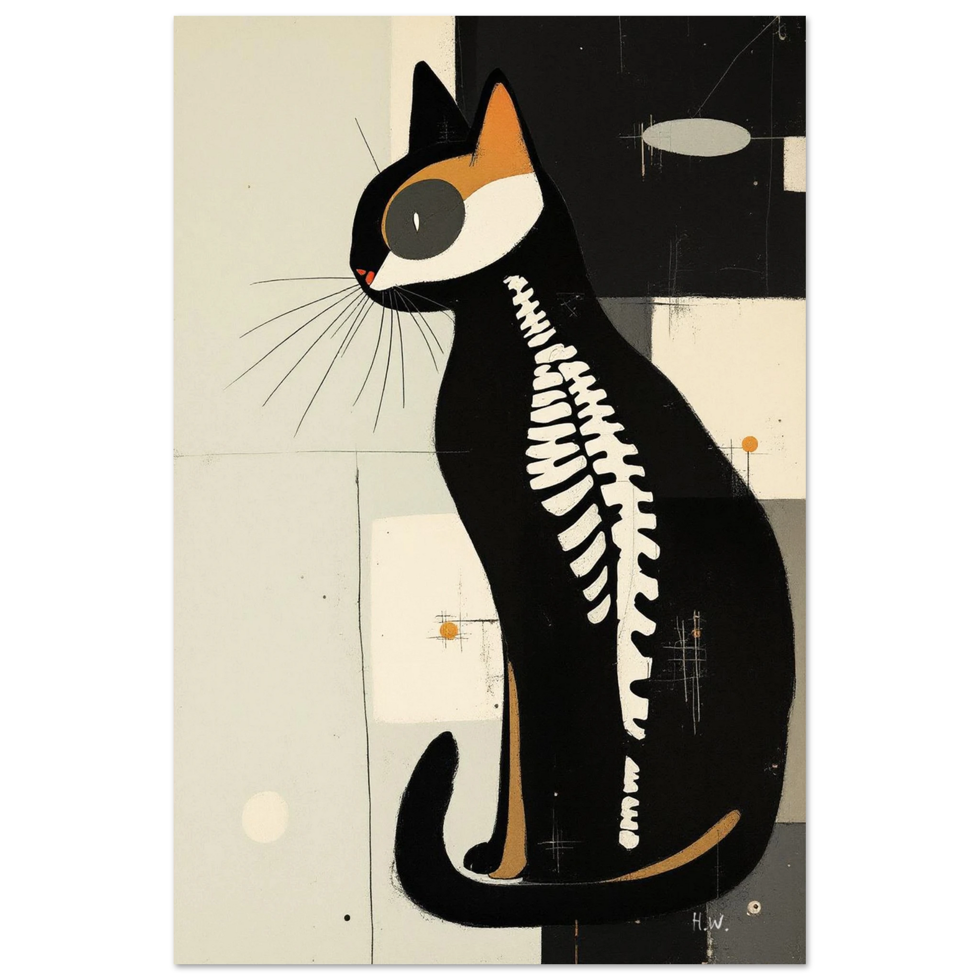 Modern Cat Skeleton Abstract Art Poster Print