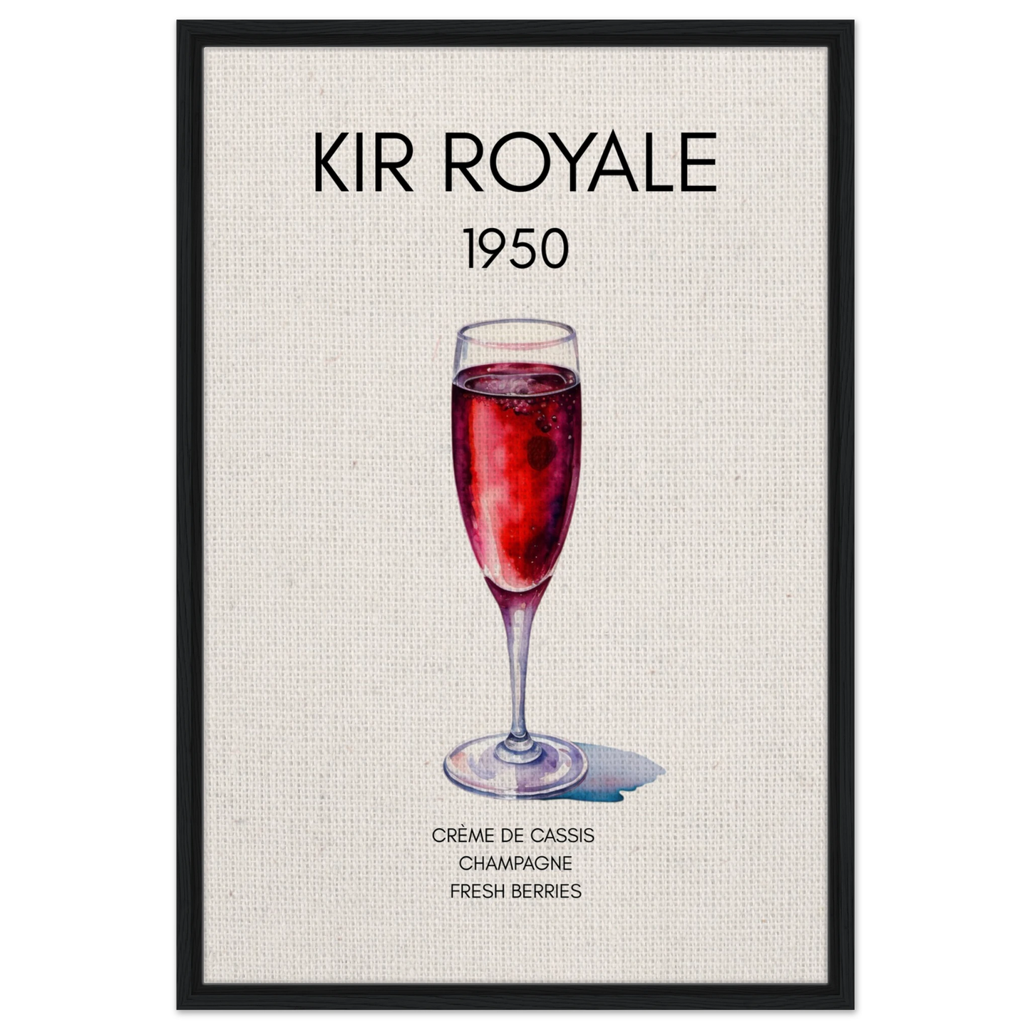 Kir Royale Champagne Cocktail Bar Poster Print Black Wood Frame 60x90 cm 24x36″ Framed Canvas