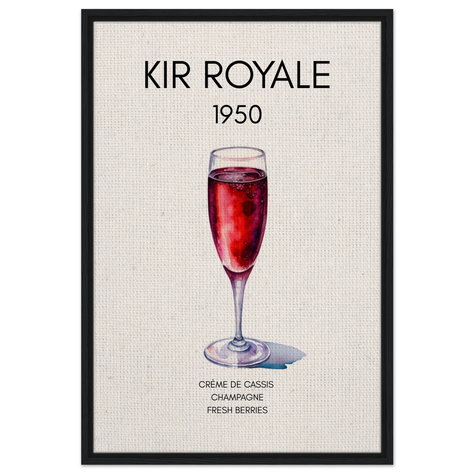 Kir Royale Champagne Cocktail Bar Art Print Black Wood Frame 60x90 cm 24x36″ Framed Canvas