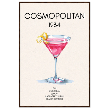 Cosmopolitan Cocktail Bar Art Print Dark Brown Wood Frame 60x90 cm 24x36″ Premium Matte Paper Wooden Framed Poster