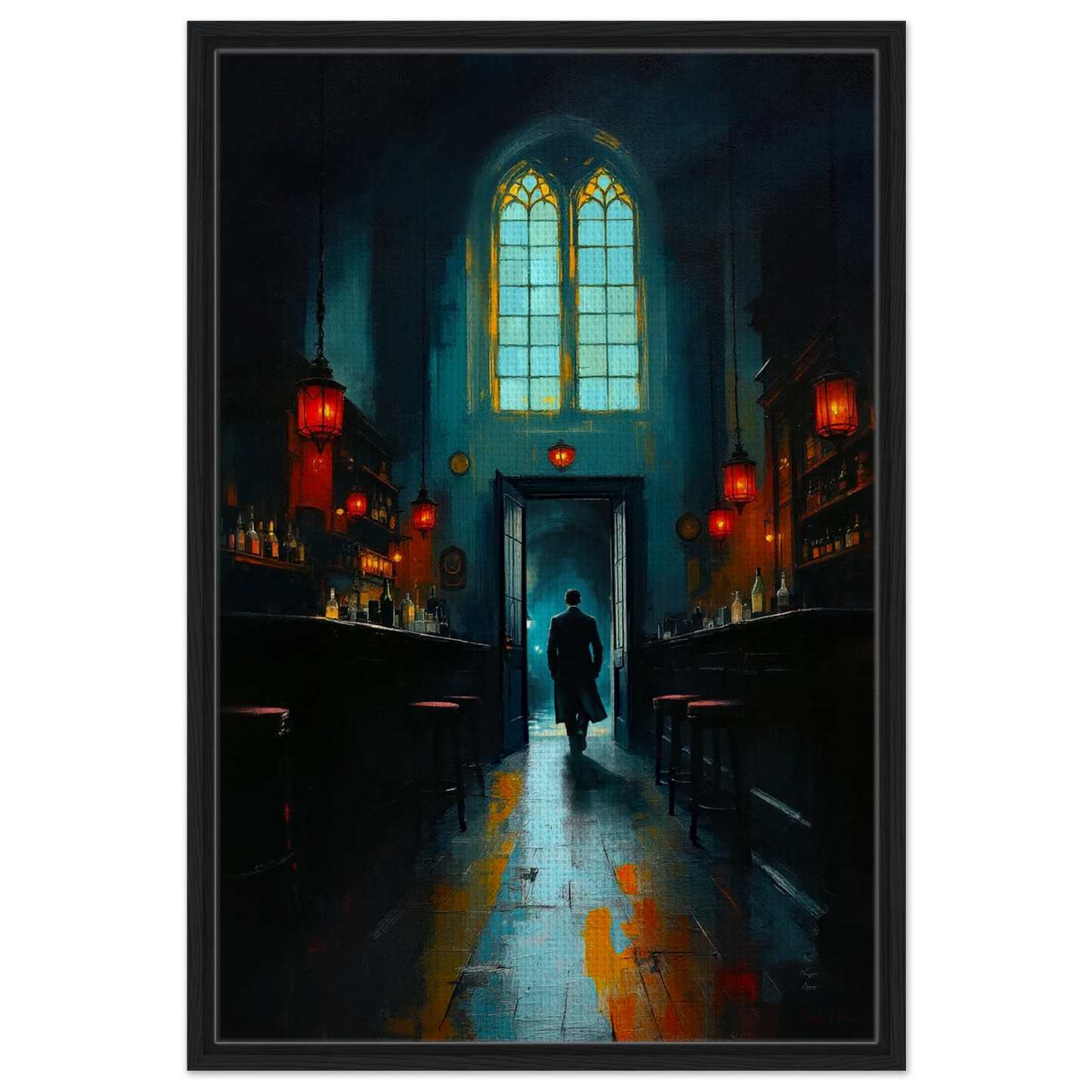 Speakeasy Bootleg Bar Prohibition Art Print Black Wood Frame 60x90 cm 24x36″ Framed Canvas