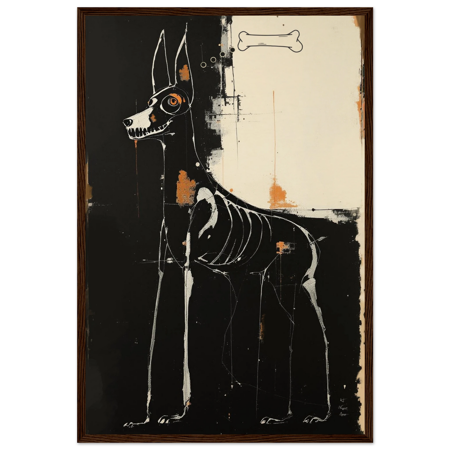 X-ray Skeleton Dog Abstract Art Poster Print 40x60 cm 16x24″ Museum-Quality Matte Paper Wooden Framed Poster Dark Brown Wood Frame