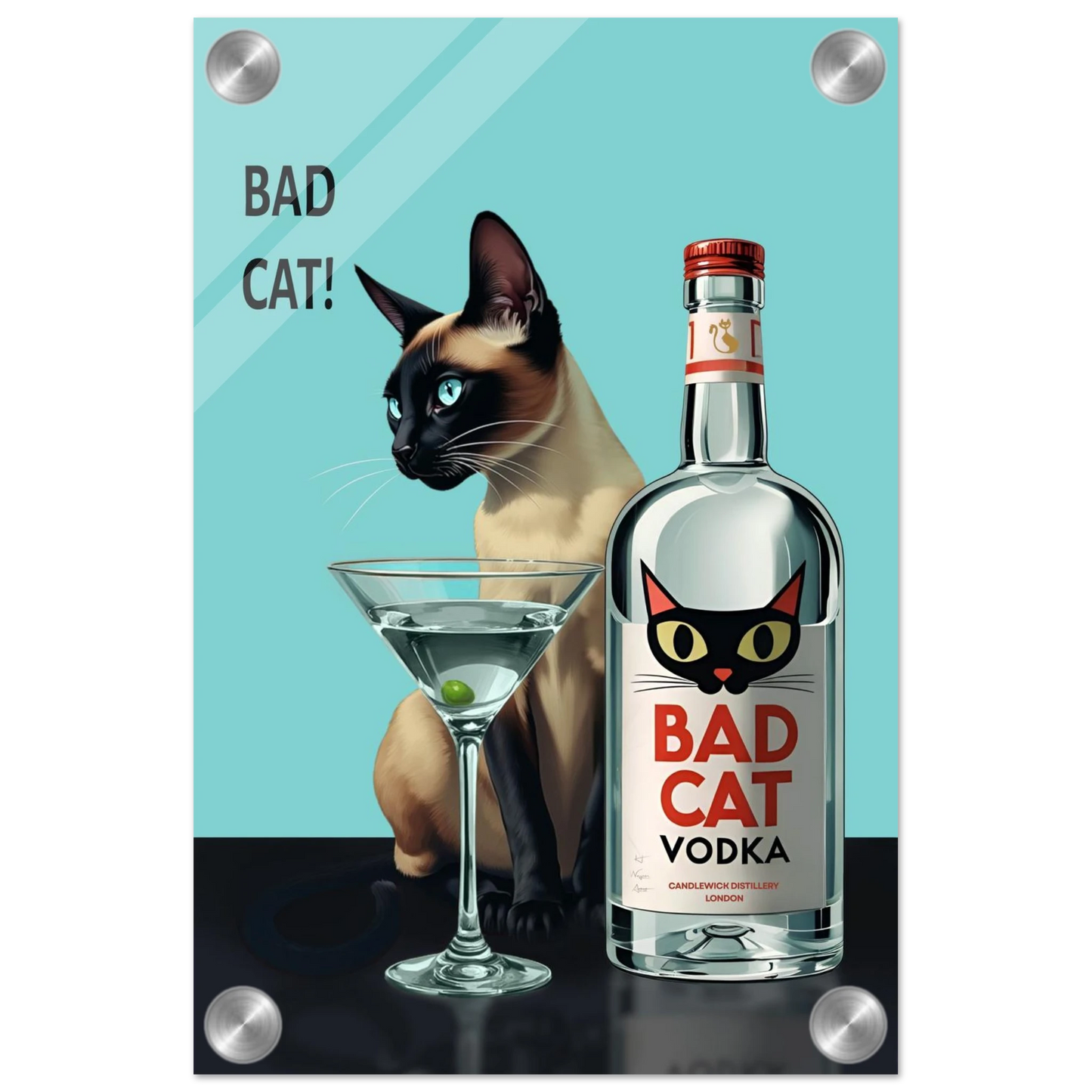 Siamese Cat Retro Martini Cocktail Bar Art Print No Frame 20x30 cm 8x12″ Sleek Acrylic Print