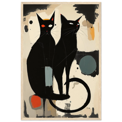 Abstract Crazy Cat Duo Art Print Light Wood Frame 40x60 cm 16x24″ Premium Matte Paper Wooden Framed Poster