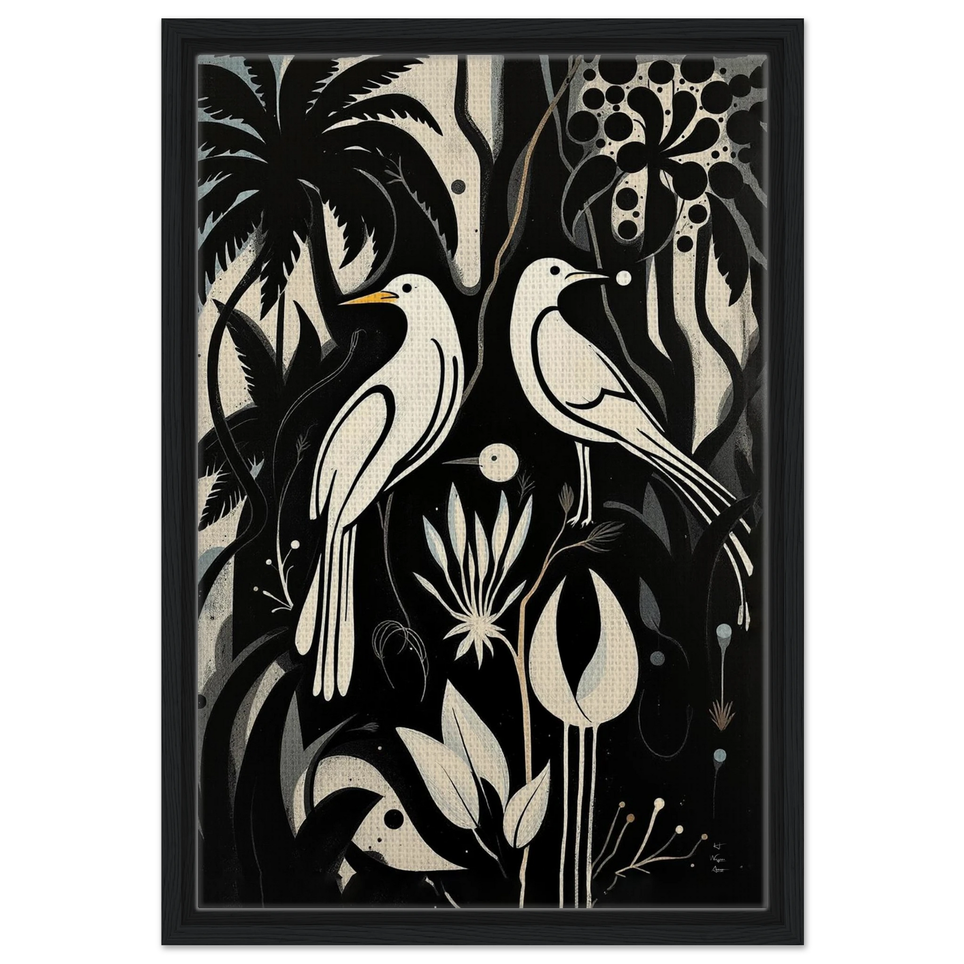 Black & White Minimalist Bird Art Print Black Wood Frame 40x60 cm 16x24″ Framed Canvas