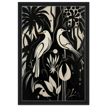 Black & White Minimalist Bird Art Print Black Wood Frame 40x60 cm 16x24″ Framed Canvas