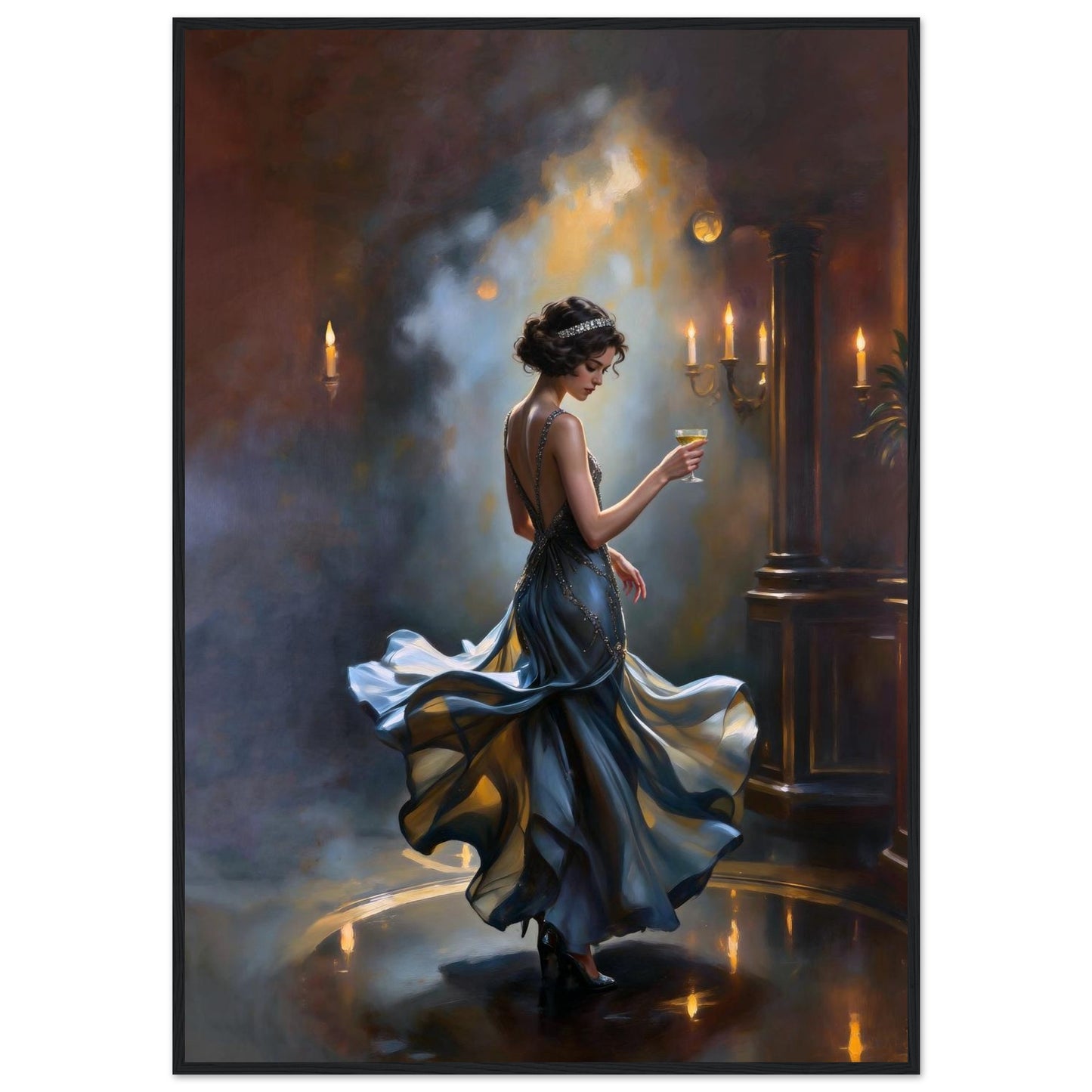 1920s Speakeasy Dancing Flapper Art Deco Print 28x40″ Premium Matte Framed Poster - Black Wood