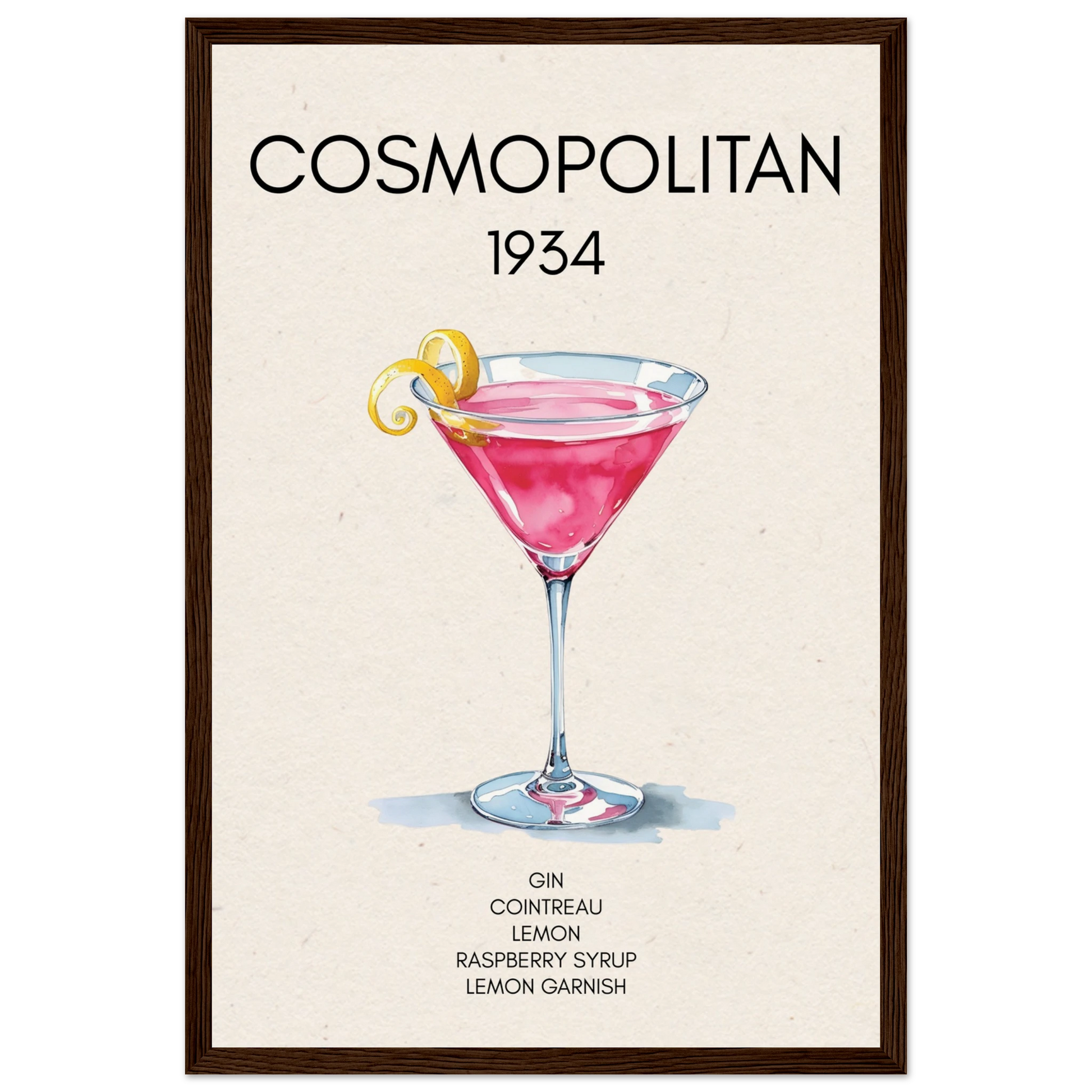 Cosmopolitan Cocktail Bar Art Print Dark Brown Wood Frame 30x45 cm 12x18″ Museum-Quality Matte Paper Wooden Framed Poster