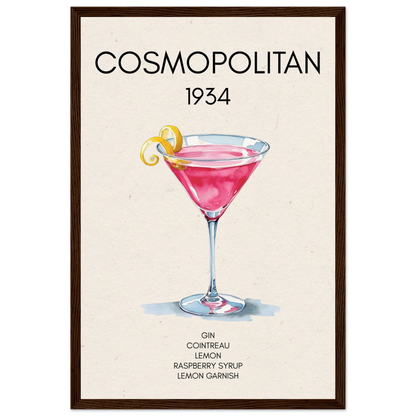 Cosmopolitan Cocktail Bar Art Print Dark Brown Wood Frame 30x45 cm 12x18″ Museum-Quality Matte Paper Wooden Framed Poster