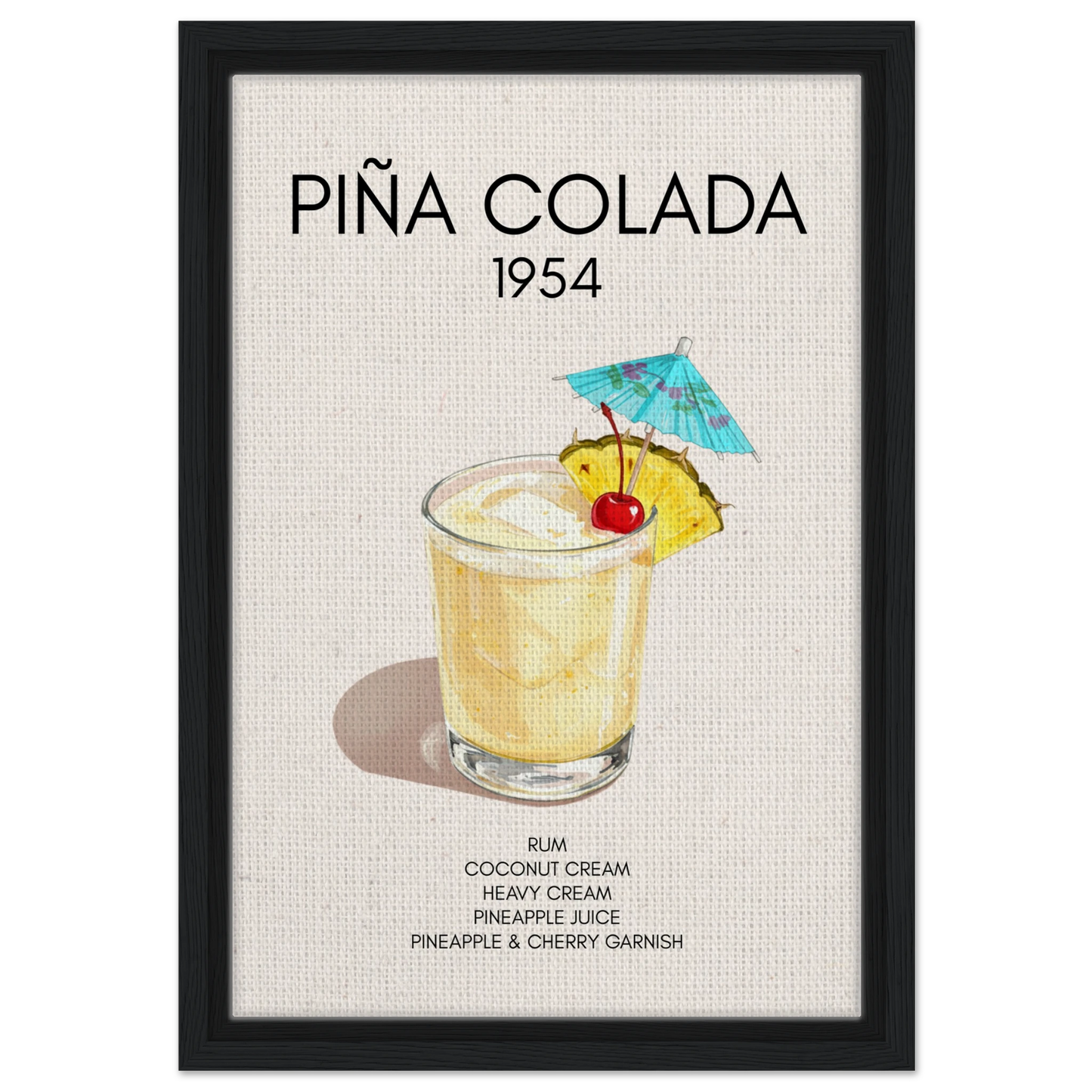 Pina Colada Cocktail Bar Poster Print Black Wood Frame 30x45 cm 12x18″ Framed Canvas