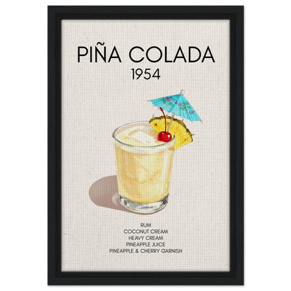 Pina Colada Cocktail Bar Poster Print Black Wood Frame 30x45 cm 12x18″ Framed Canvas