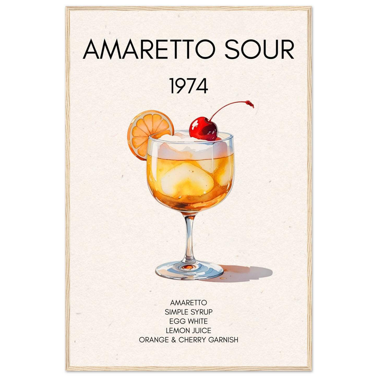 Amaretto Sour Cocktail Bar Art Print Light Wood Frame 60x90 cm 24x36″ Premium Matte Paper Wooden Framed Poster