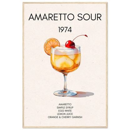 Amaretto Sour Cocktail Bar Art Print Light Wood Frame 60x90 cm 24x36″ Premium Matte Paper Wooden Framed Poster