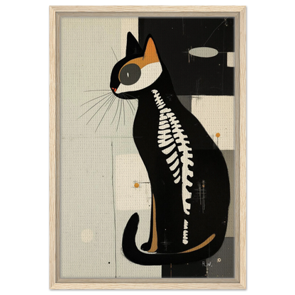 Modern Cat Skeleton Abstract Art Poster Print Light Wood Frame 40x60 cm 16x24″ Framed Canvas