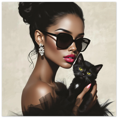 Retro Glam Fashion Model Kitten Art Print Premium Matte Paper Poster 40x40 cm 16x16″