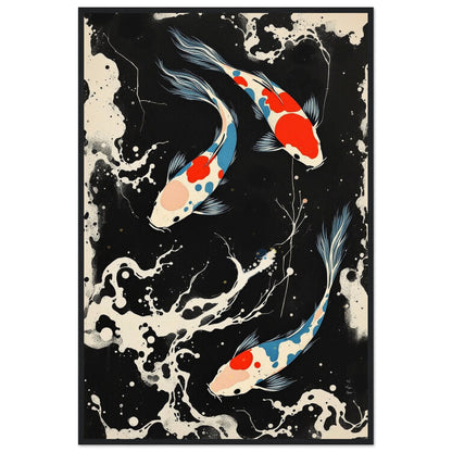 Modern Black White Koi Fish Ocean Art Print 60x90 cm 24x36″ Museum-Quality Matte Paper Wooden Framed Poster Black Wood Frame