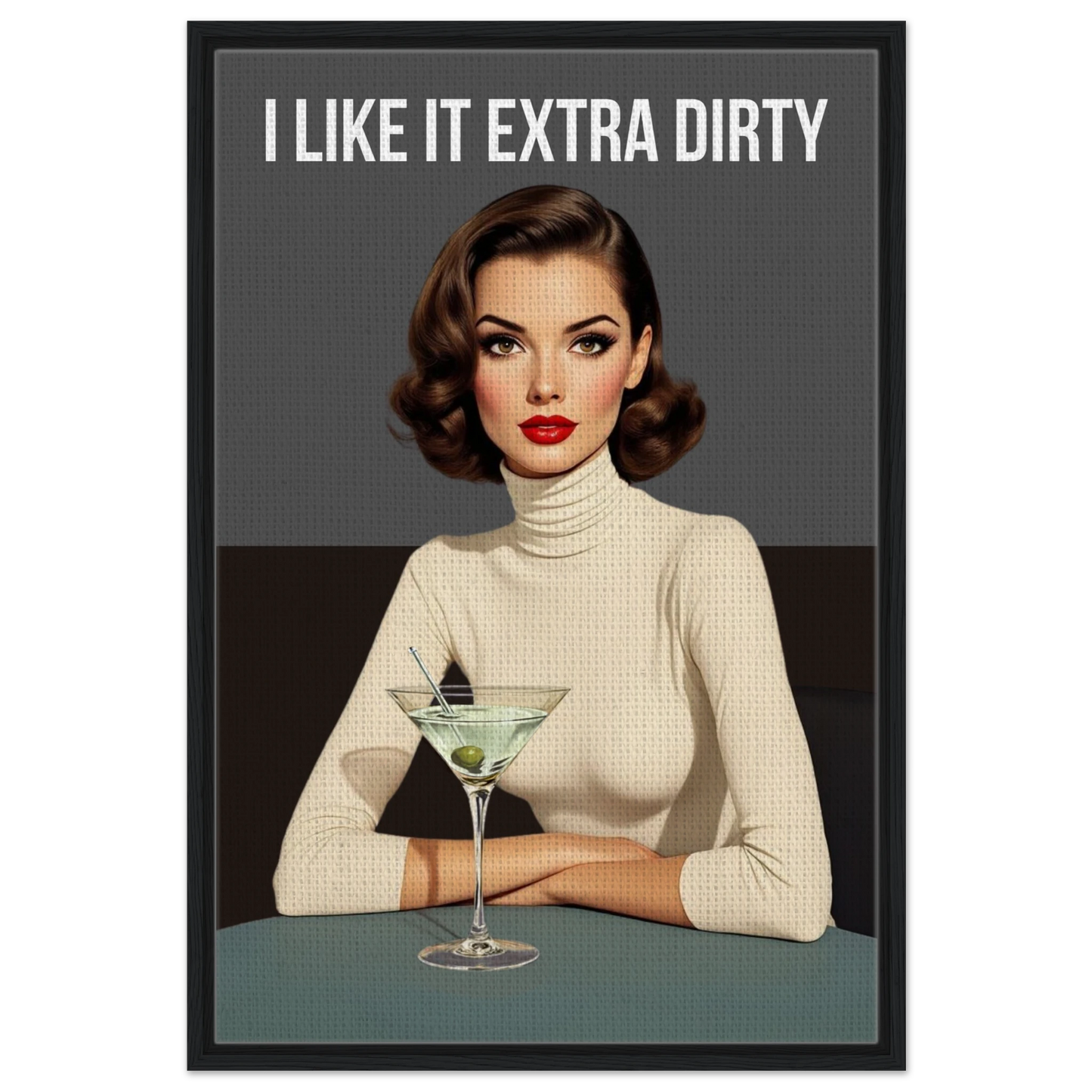 Extra Dirty Martini Cocktail Bar Art Print Black Wood Frame Framed Canvas 60x90 cm 24x36″