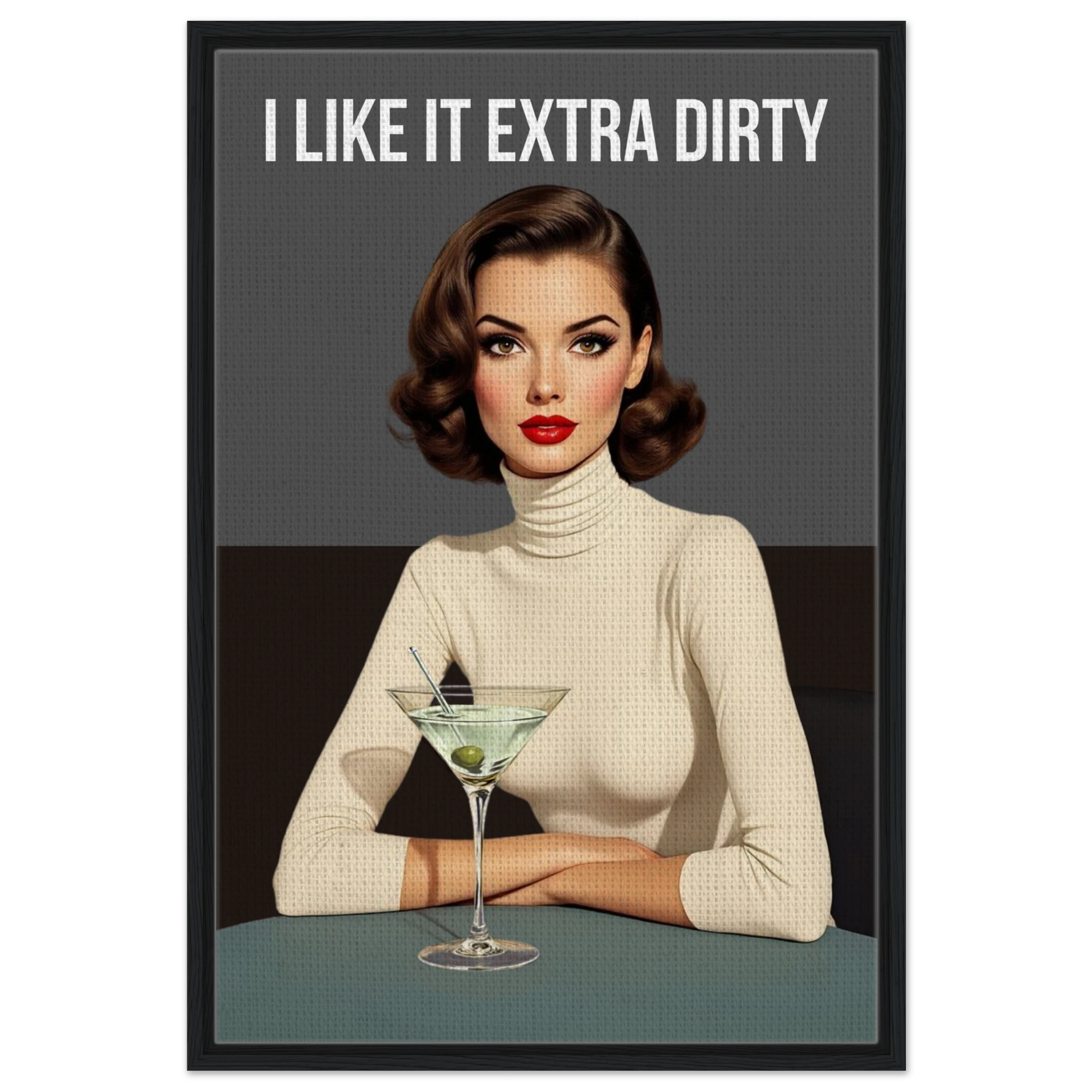 Extra Dirty Martini Cocktail Bar Art Print Black Wood Frame Framed Canvas 60x90 cm 24x36″