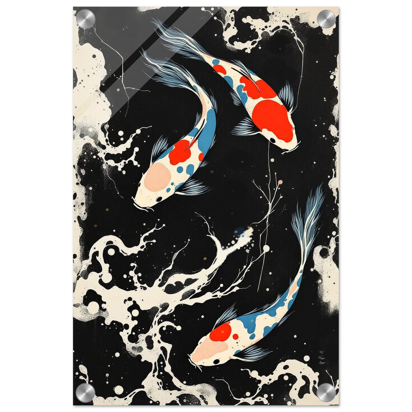 Modern Black White Koi Fish Ocean Art Print 30x45 cm 12x18″ Sleek Acrylic Print No Frame