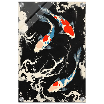 Modern Black White Koi Fish Ocean Art Print 30x45 cm 12x18″ Sleek Acrylic Print No Frame