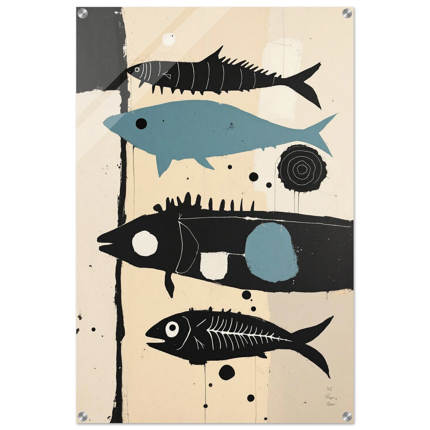 Mid-Century Modern Fish Art Poster Print – Framed Abstract Neutral Wall Decor No Frame 60x90 cm 24x36″ Sleek Acrylic Print