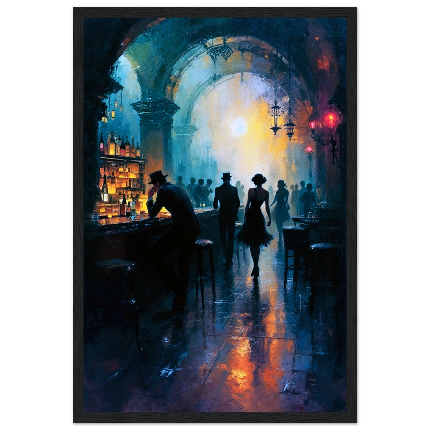 Dance Hall Speakeasy Art Print 30x45 cm 12x18″ Classic Matte Paper Wooden Framed Poster Black Wood Frame
