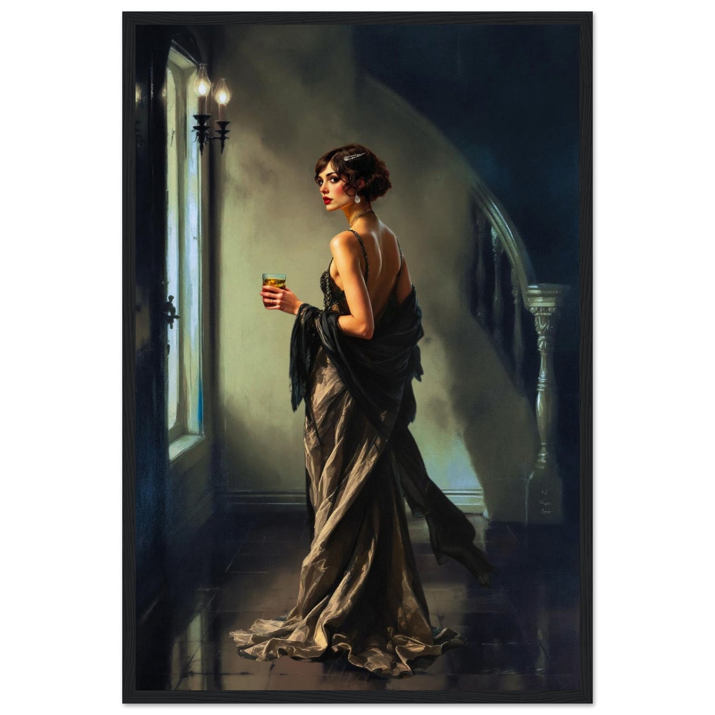 Art Deco Flapper Speakeasy Fine Art Print Black Wood Frame 40x60 cm 16x24″ Museum-Quality Matte Framed Poster