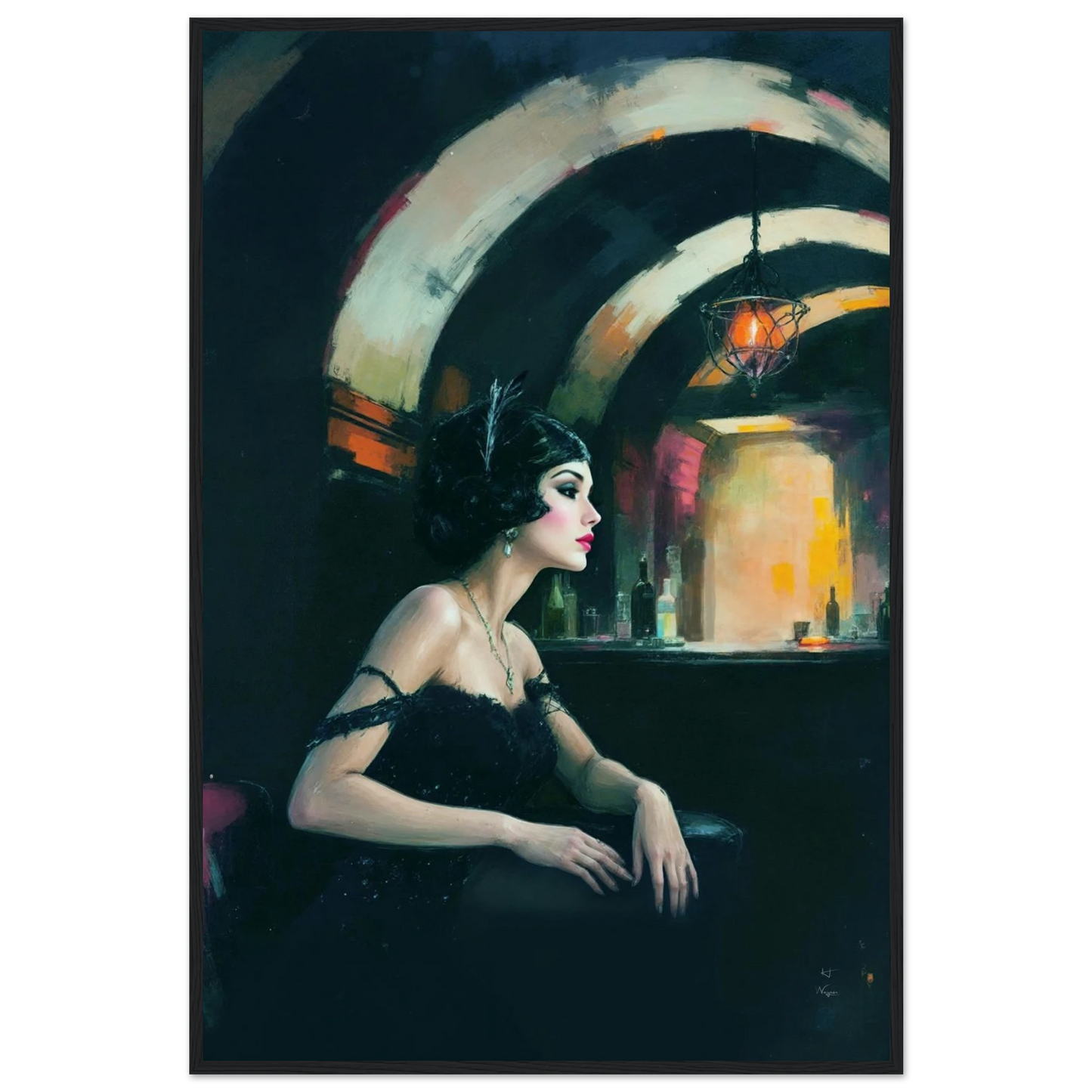 Speakeasy Flapper Gatsby Wall Art Poster Print 60x90 cm 24x36″ Museum-Quality Matte Paper Wooden Framed Poster Black Wood Frame