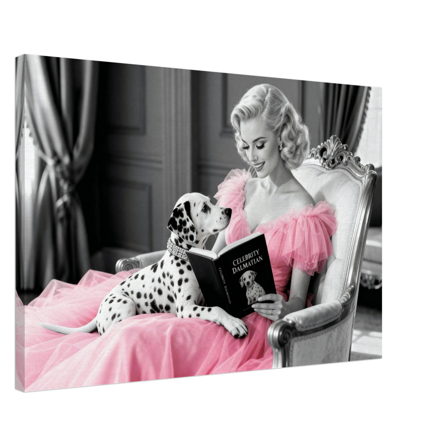 Hollywood Starlet Dalmatian Puppy Art Print 60x90 cm 24x36″ Gallery Wrapped Canvas - 1.5" Mirrored Sides