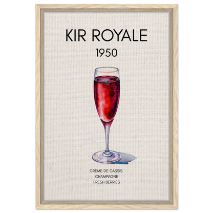Kir Royale Champagne Cocktail Bar Art Print Light Wood Frame 40x60 cm 16x24″ Framed Canvas