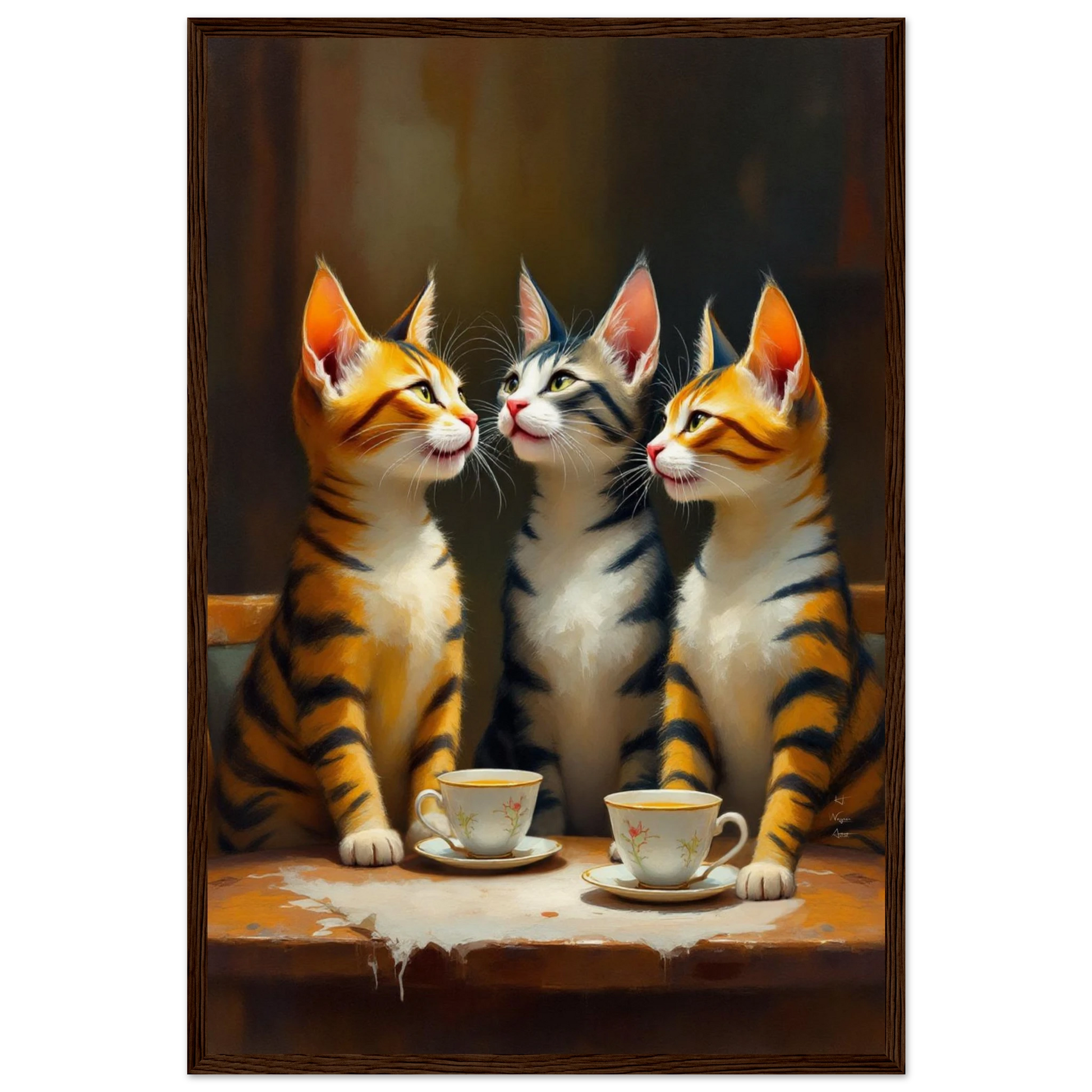 Tabby Cat Vintage Kitchen Art Print 40x60 cm 16x24″ Museum-Quality Matte Framed Poster Dark Brown Wood Frame