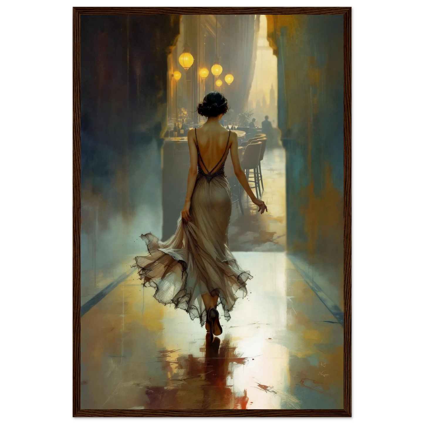 1920s Speakeasy Art Deco Print Dark Brown Wood Frame 40x60 cm 16x24″ Museum-Quality Matte Paper Wooden Framed Poster