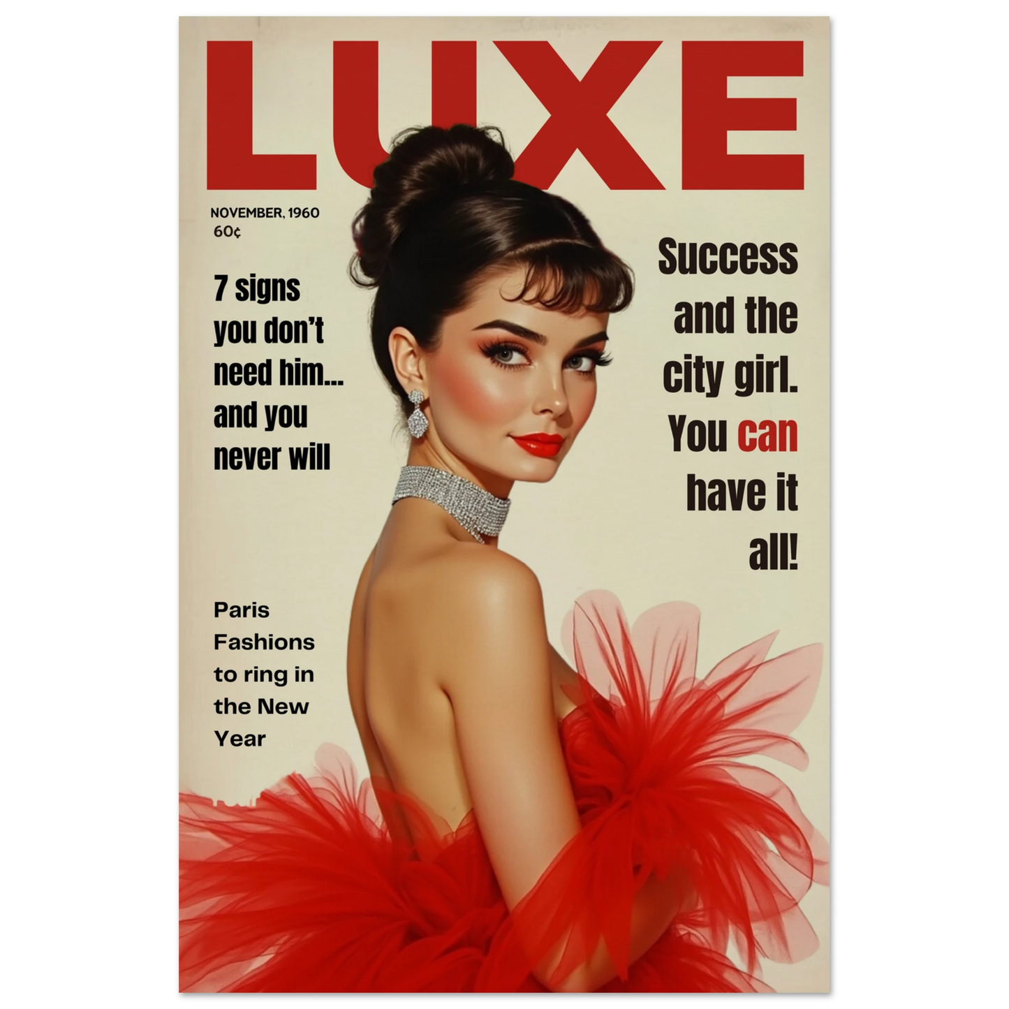 Audrey Hepburn Vintage Fashion Art Print No Frame 60x90 cm 24x36″ Museum-Quality Matte Paper Poster