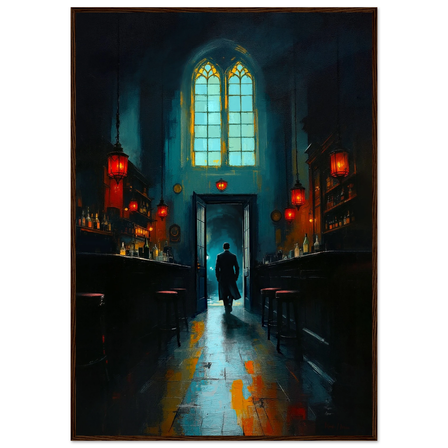 Speakeasy Bootleg Bar Prohibition Art Print Dark Brown Wood Frame 70x100 cm 28x40″ Premium Matte Framed Poster