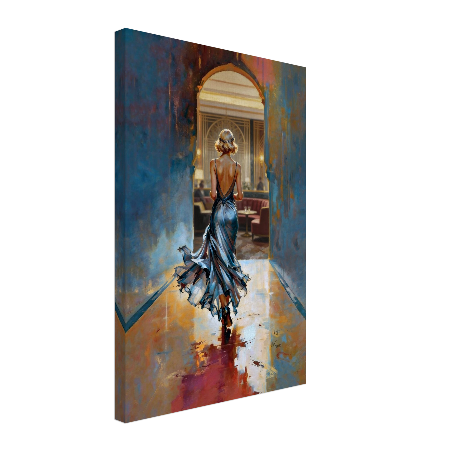 1920s Speakeasy Gatsby Flapper Art Deco Print 30x45 cm 12x18″ Framed Canvas Dark Brown Wood Frame