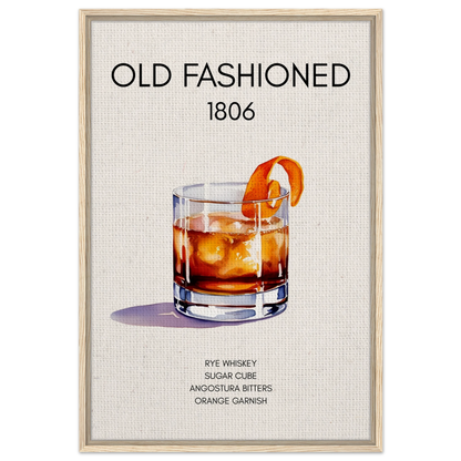 Classic Old Fashioned Cocktail Bar Art Print Light Wood Frame 60x90 cm 24x36″ Framed Canvas