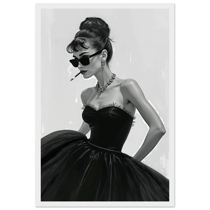 Audrey Hepburn Smoking Fashion Art Print White Wood Frame 30x45 cm 12x18″ Classic Matte Paper Wooden Framed Poster
